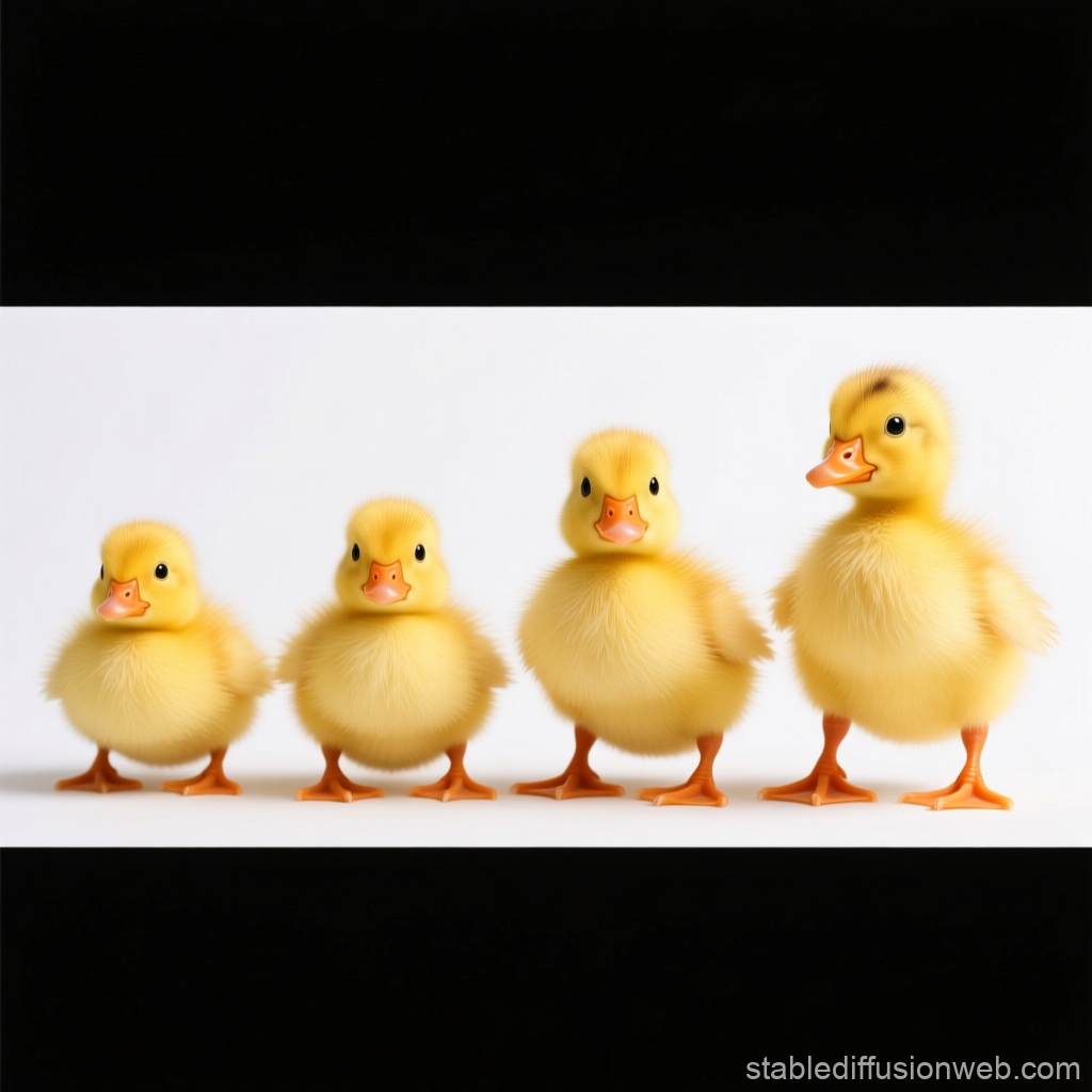 Row of Four Adorable Yellow Ducklings