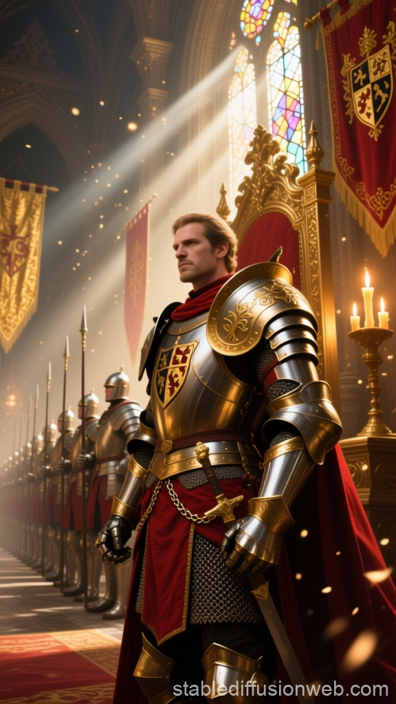 Royal Knight Guarding the Throne in a Grand Hall