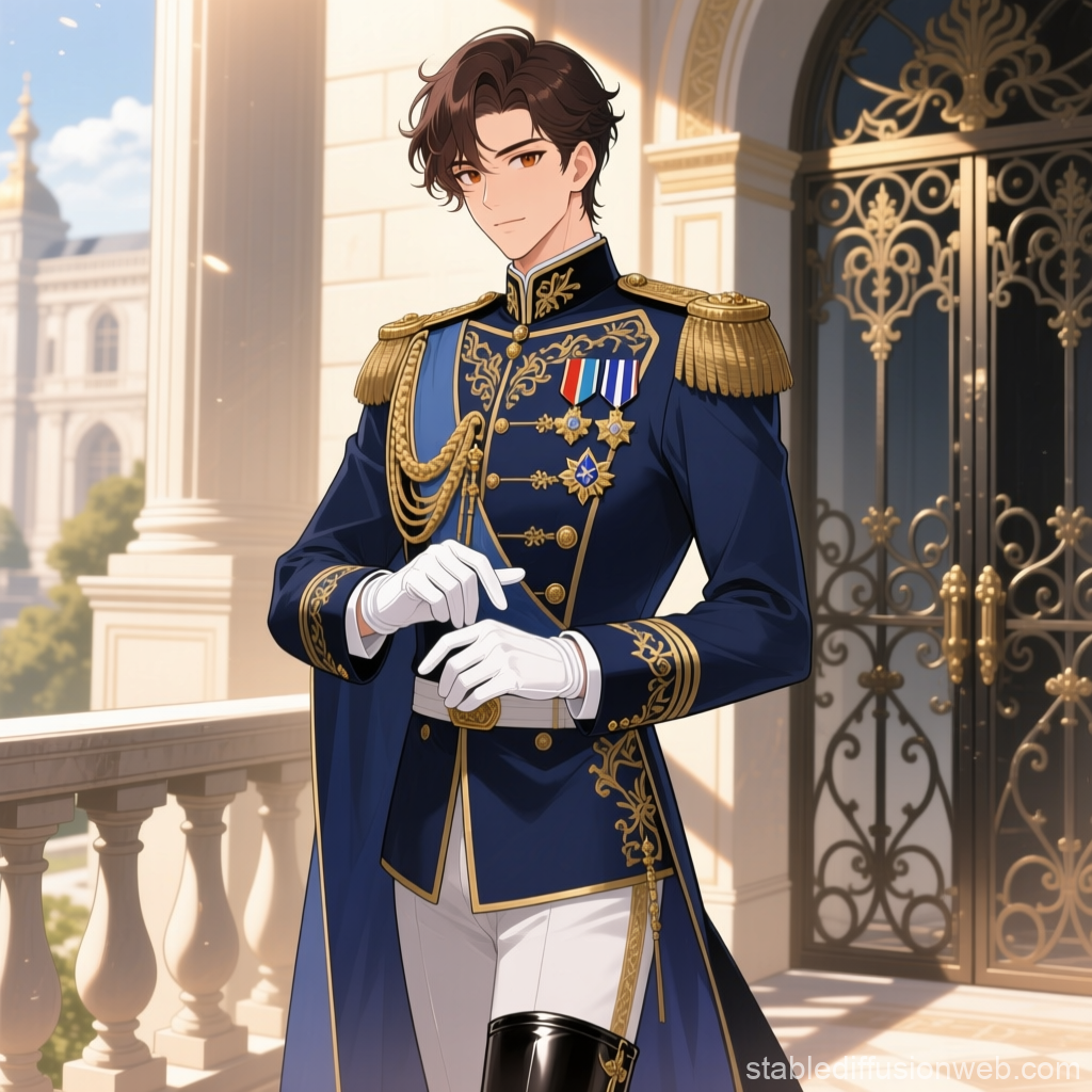 Royal Prince in Elegant Military Uniform on Balcony