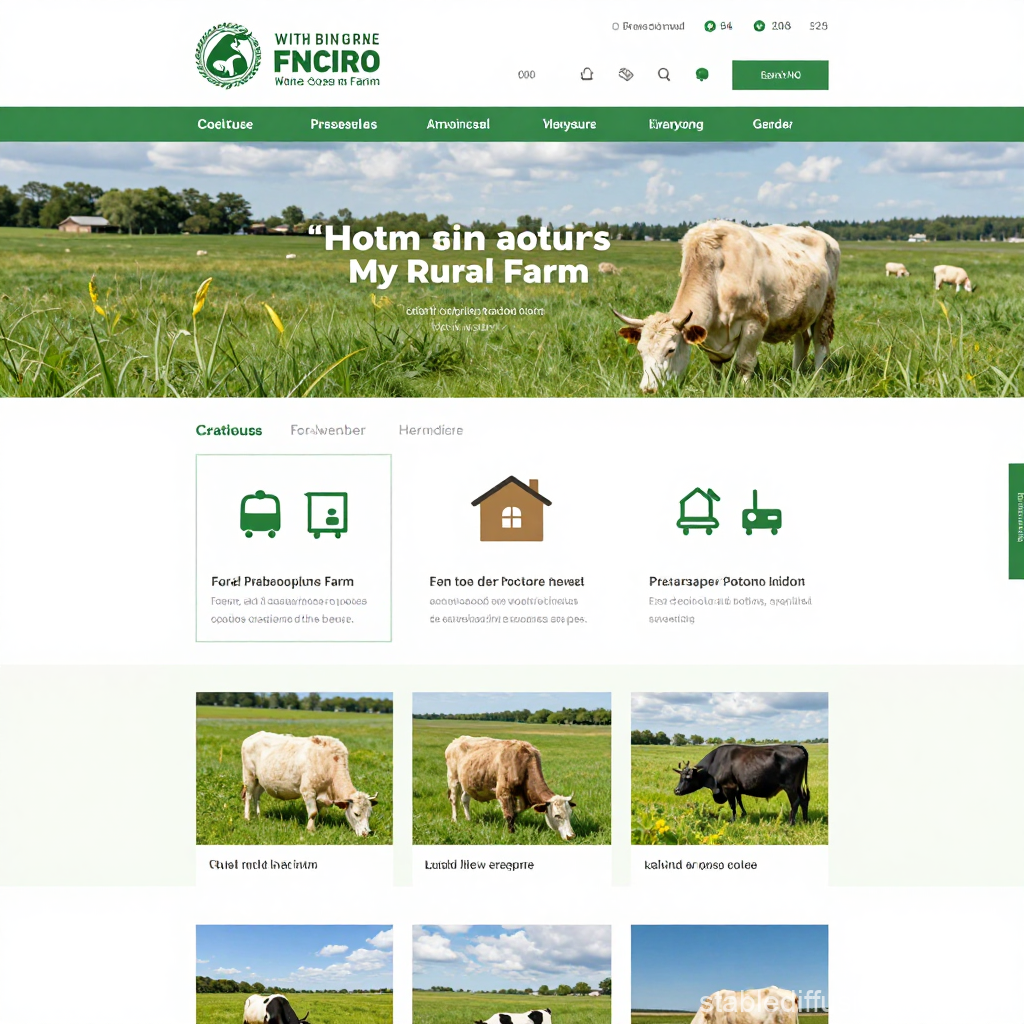 Rural Farm Website Featuring Grazing Cows in Green Pasture