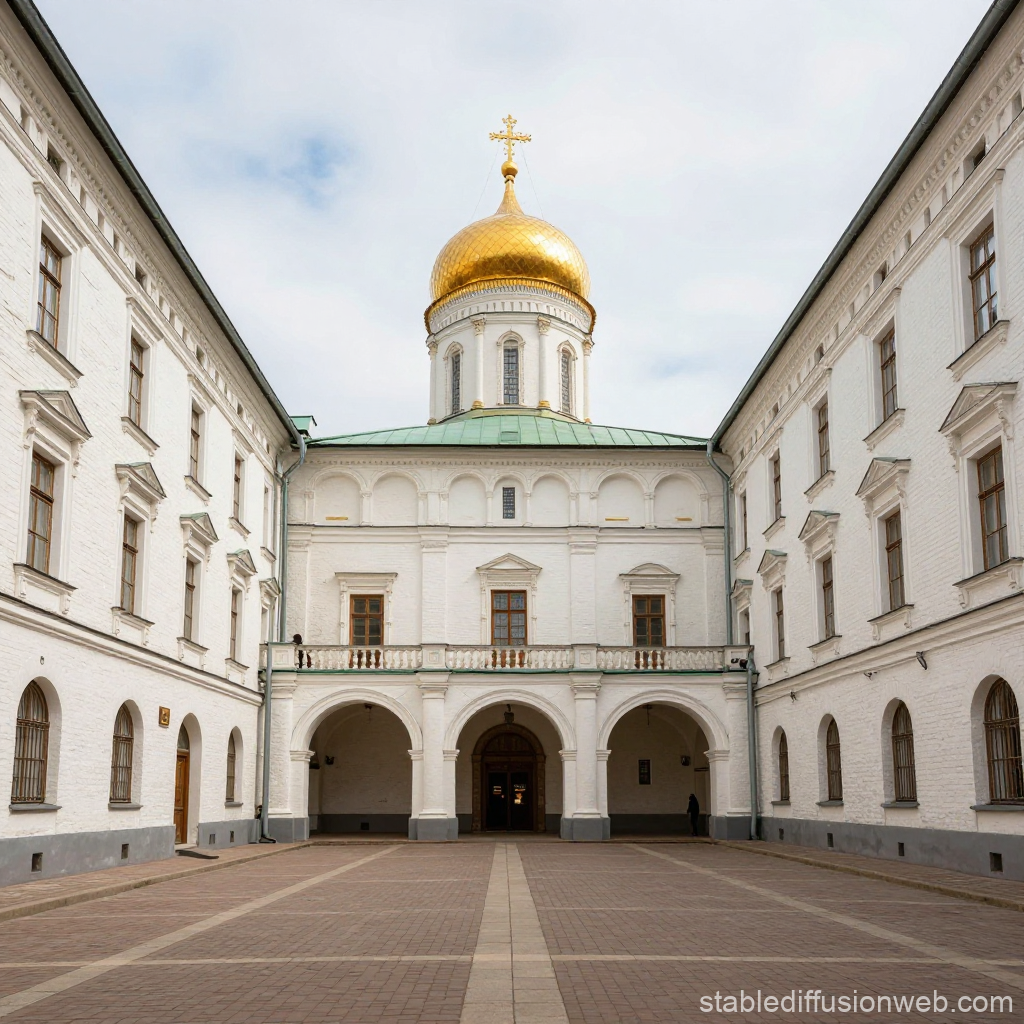 Russian City Courtyard with Golden Dome Church