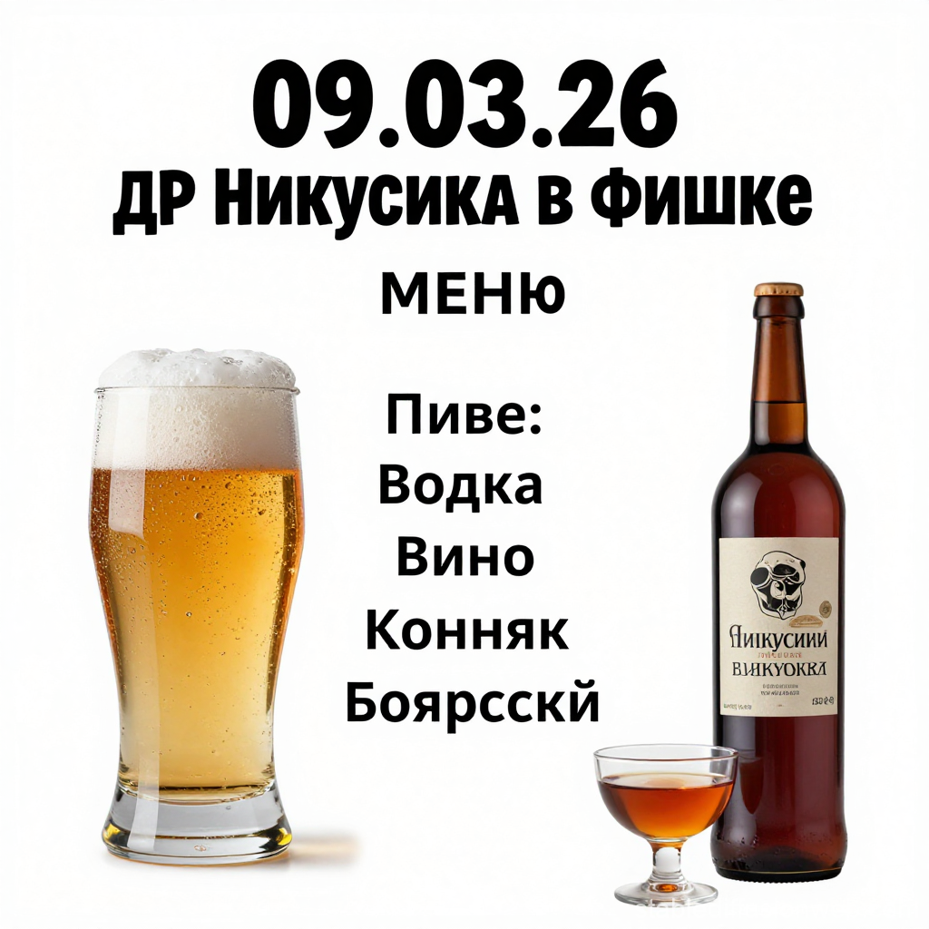 Russian Party Drink Menu with Beer and Spirits
