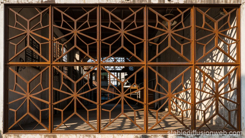 Rustic Jaali Screen Facade with Geometric Patterns