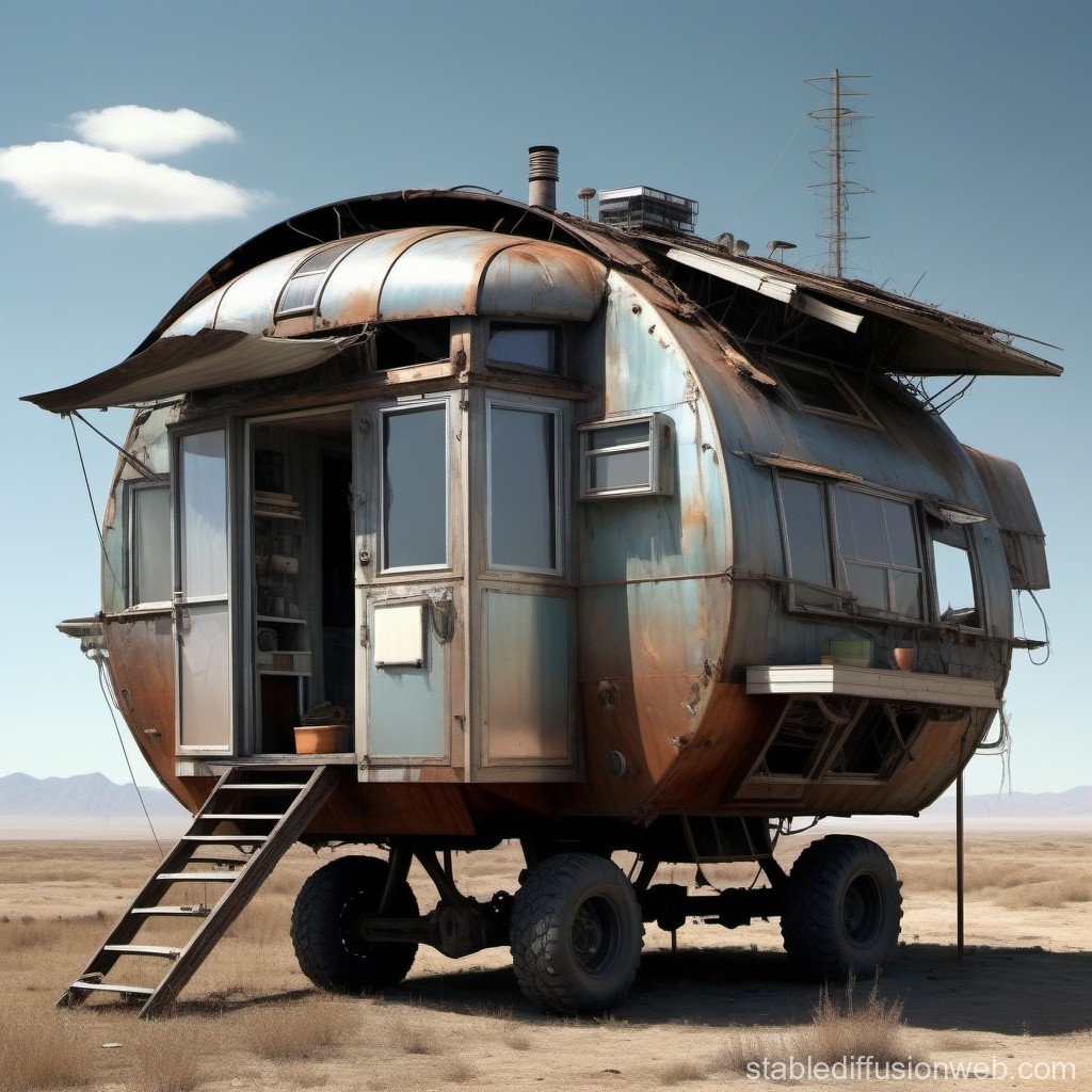 Rustic Mobile Home in Desert Landscape