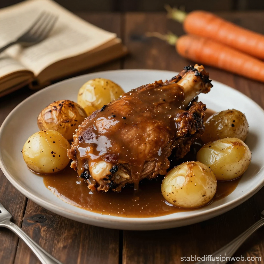 Rustic Pork Shank with Roasted Potatoes and Gravy
