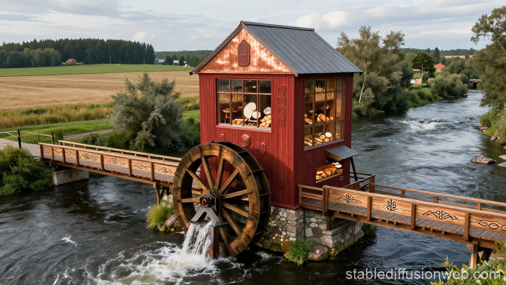 Rustic Russian Water Mill on a River