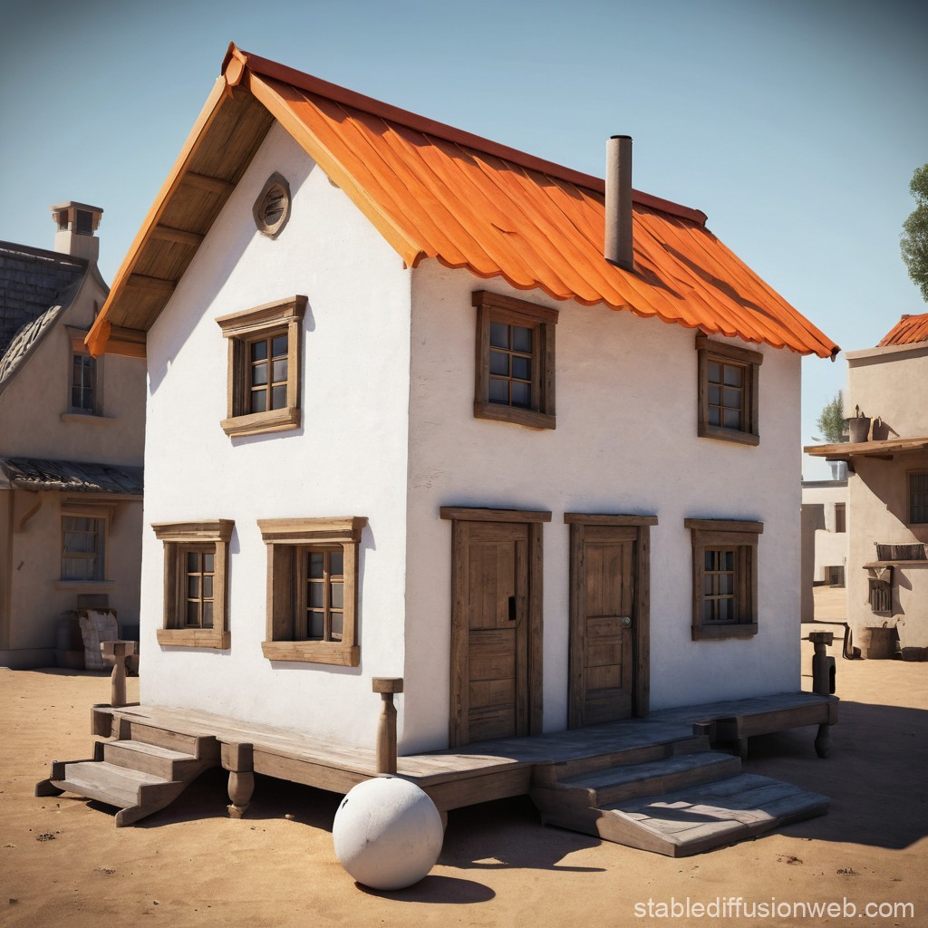 Rustic Two-Door House with Orange Roof in Desert Village