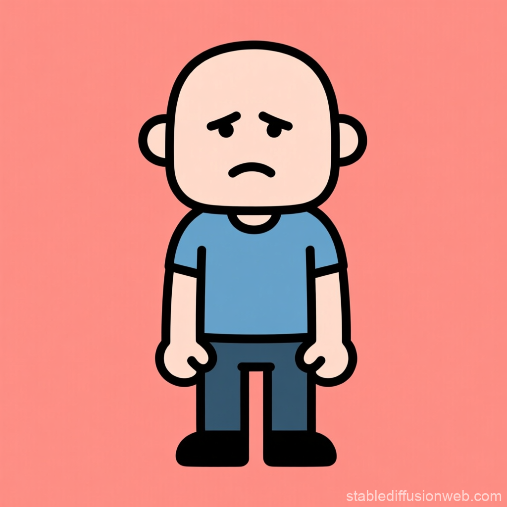 Sad Cartoon Character with Simple Design