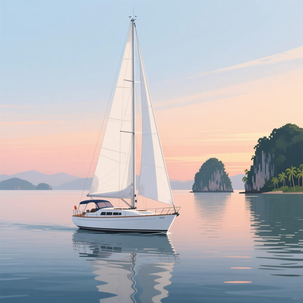 Sailboat on Calm Waters at Sunset