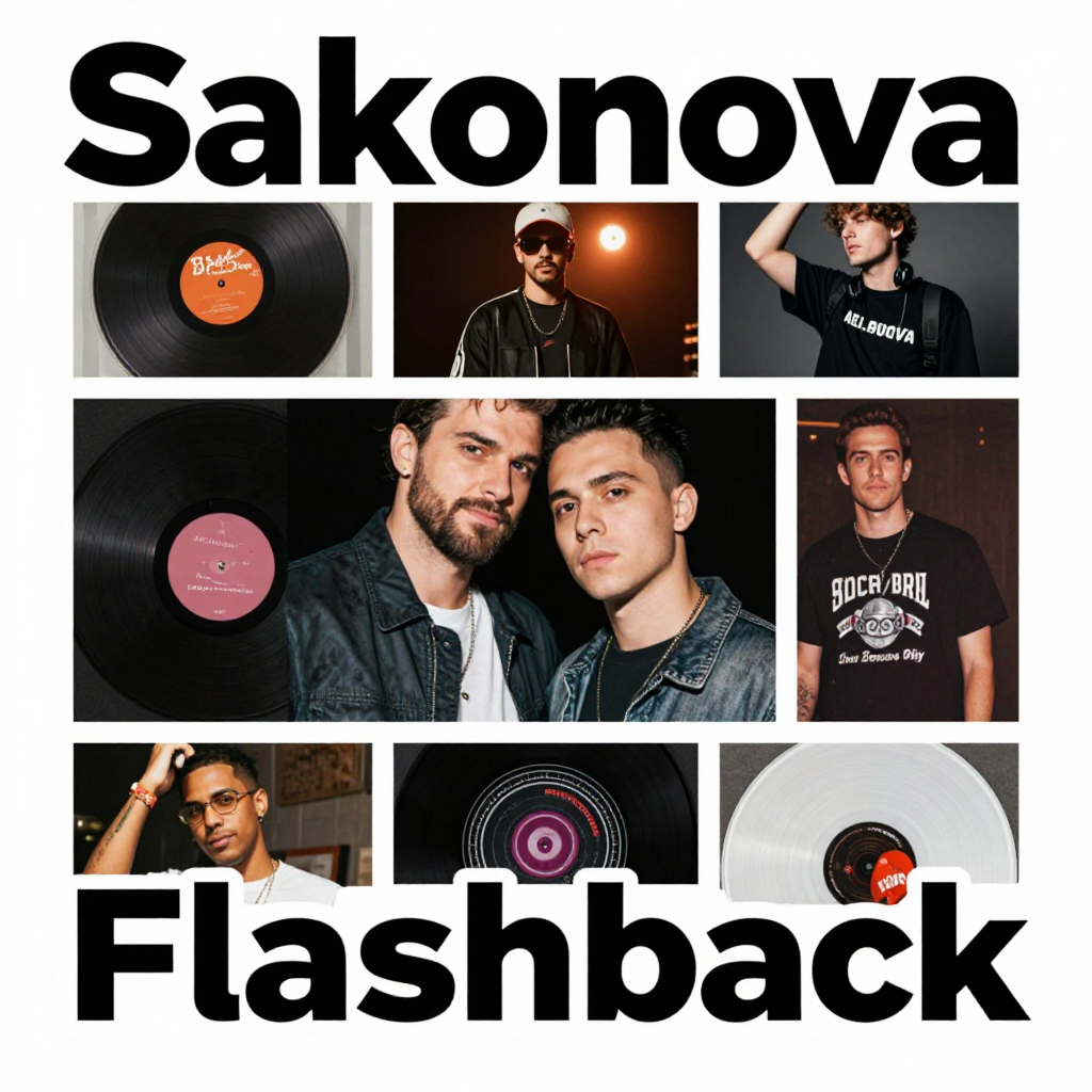 Sakonova Flashback Album Cover with Vinyl Records and Artists