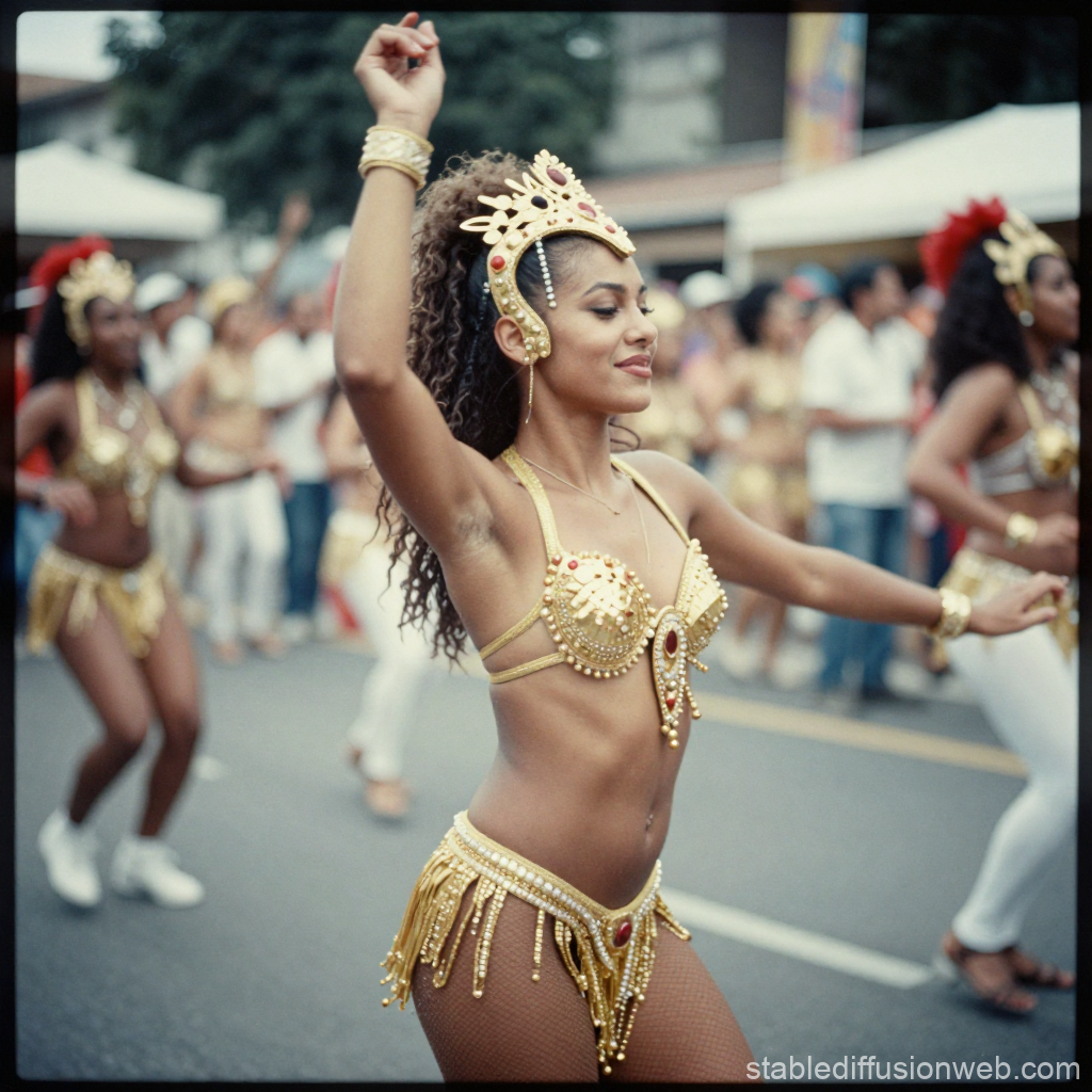 Samba Dancer in Gold Costume Performing at Street Parade