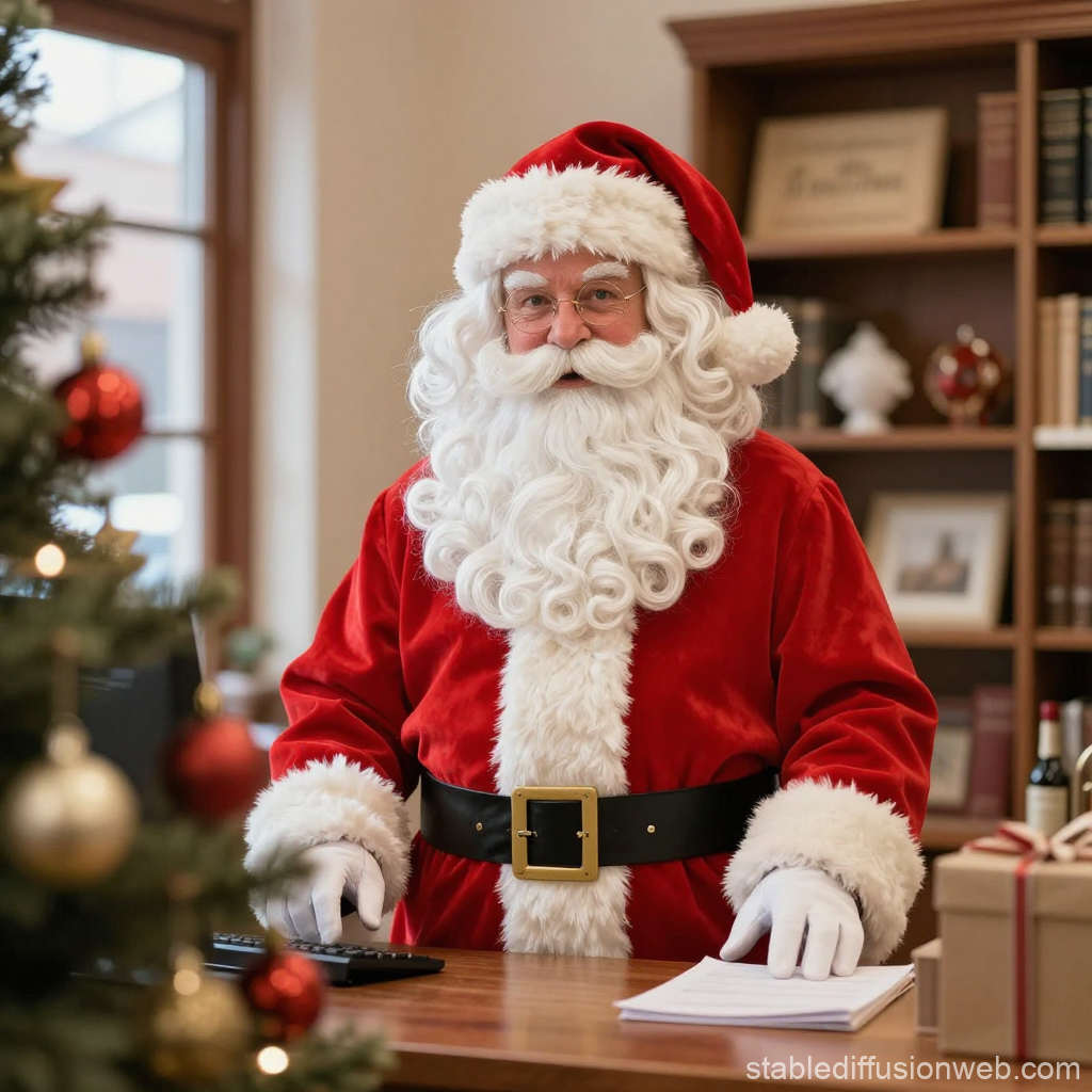 Santa Claus at Post Office Desk During Christmas