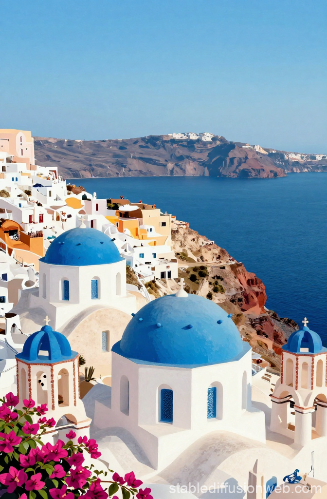Santorini Oia Cliffside with Blue Domes and Sea View