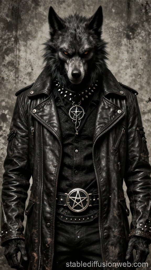 Satanic Werewolf in Leather with Baphomet Symbols