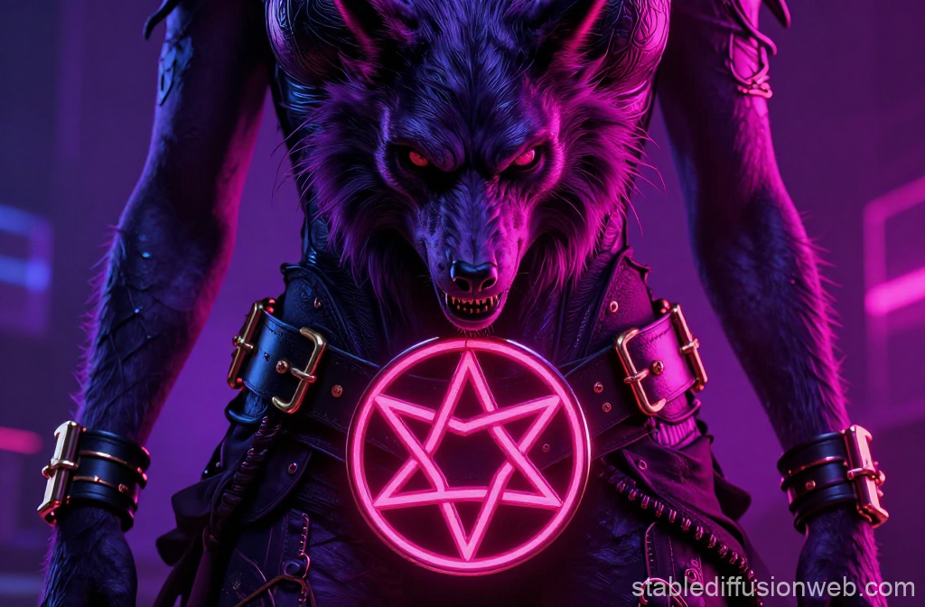 Satanic Werewolf with Neon Pentagram Belt