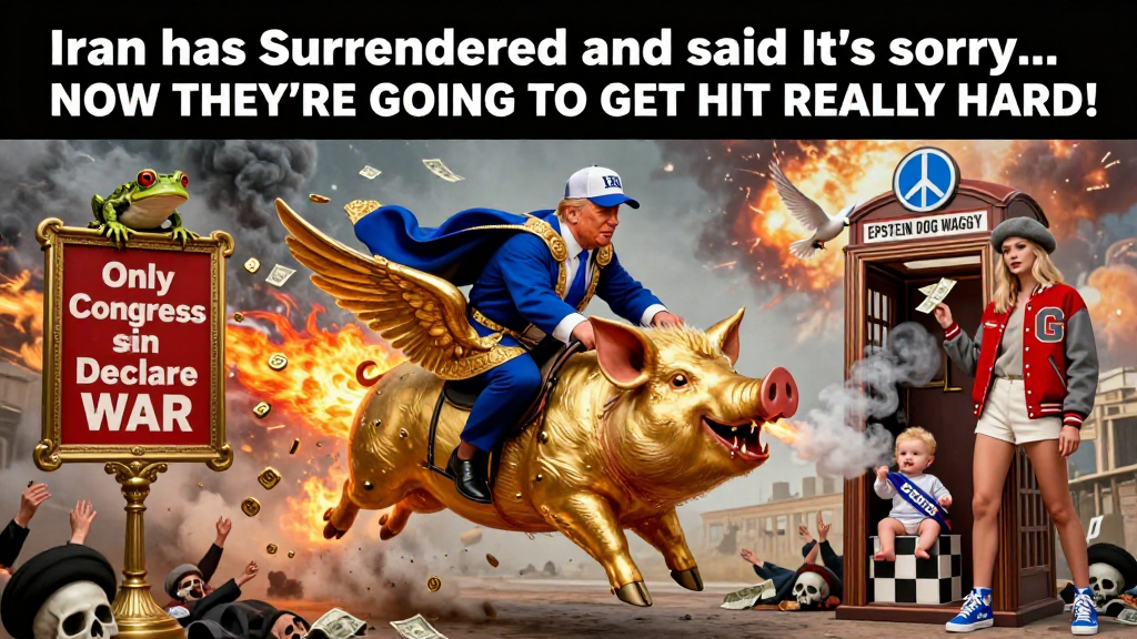 Satirical War Pig Flight with Political Commentary