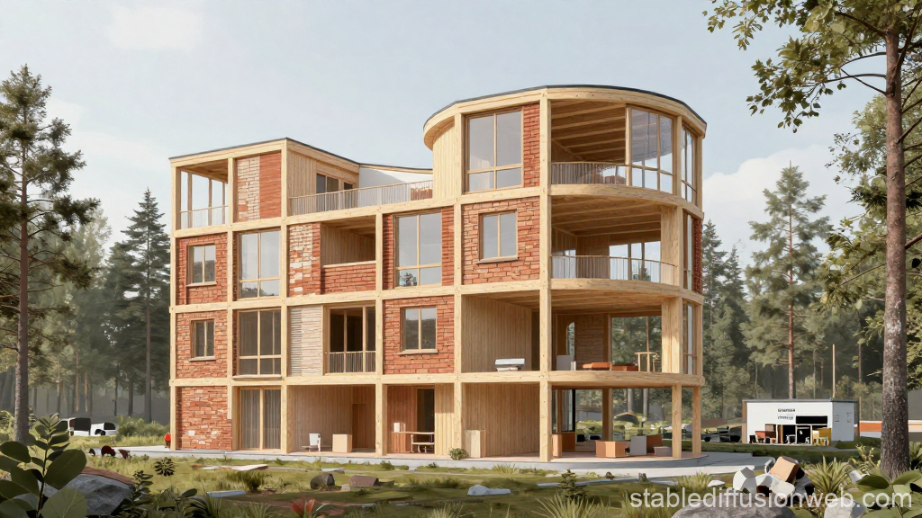 Scandinavian Sustainable Architecture Cutaway in Forest Setting