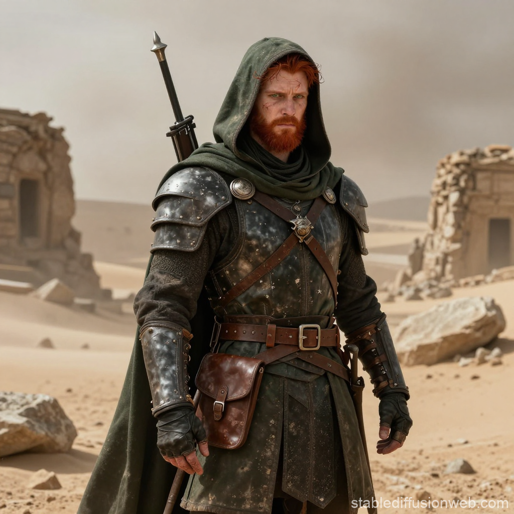 Scarred Fantasy Warrior in Desert Ruins