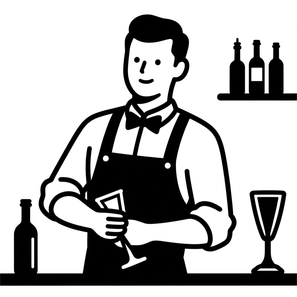 Schematic Outline of a Bartender with Glass and Bottles