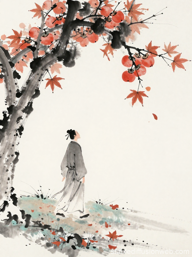 Scholar Contemplating Under Persimmon Tree