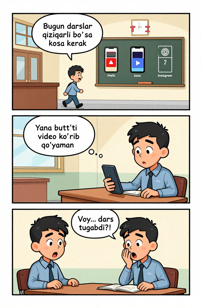 School Comic: Student Distracted by Phone During Class