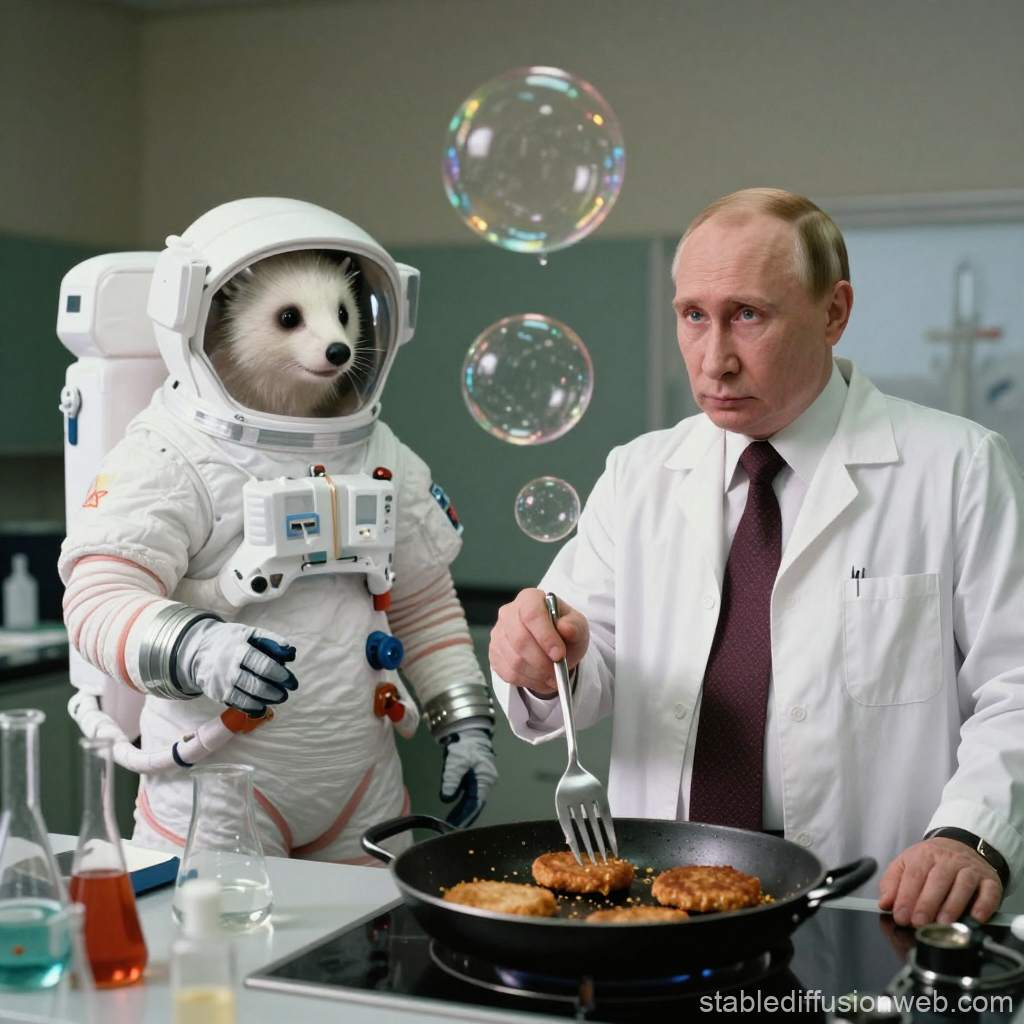 Scientist and Astronaut Hedgehog Cooking in Lab