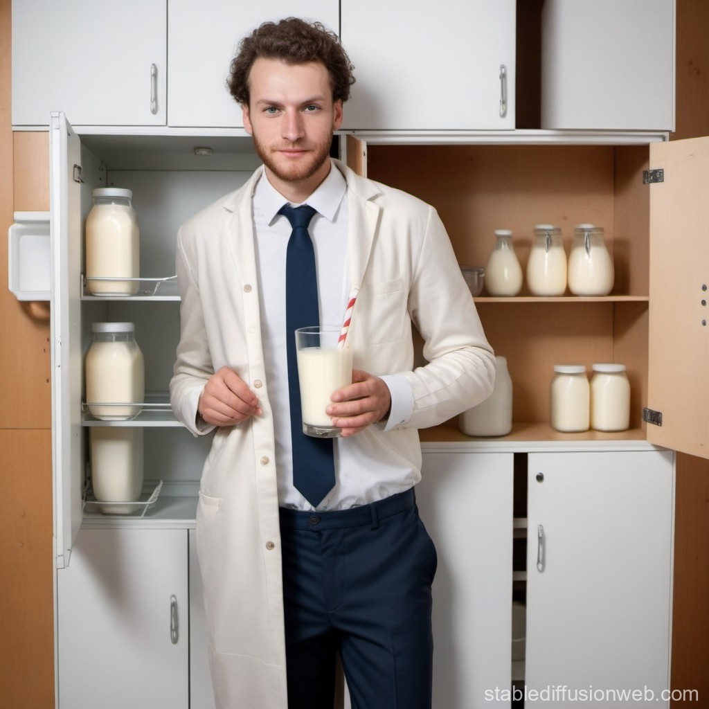 Scientist Holding a Glass of Milk in a Laboratory Setting