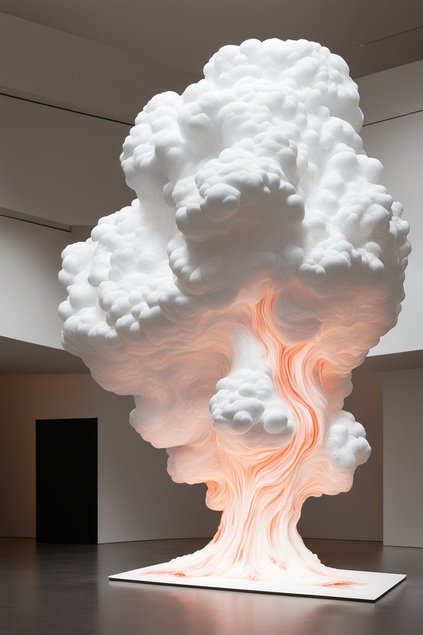 Sculptural Cloud Installation with Glowing Veins