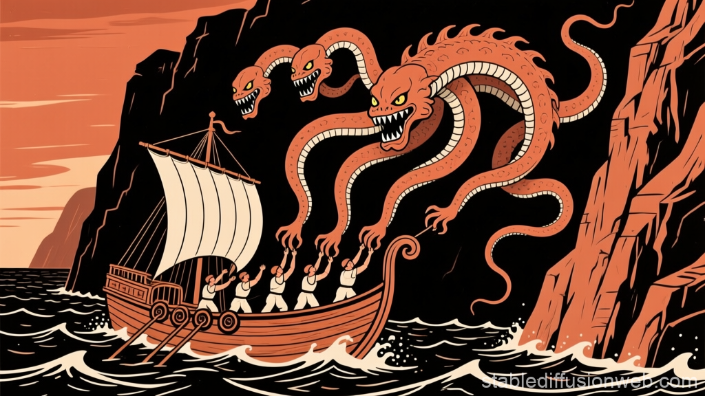 Scylla Devours Sailors in Mythical Sea Encounter