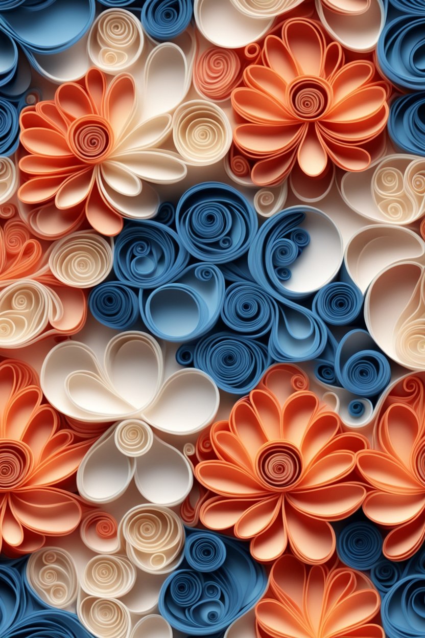 Seamless 3D Paper Quilling Floral Pattern