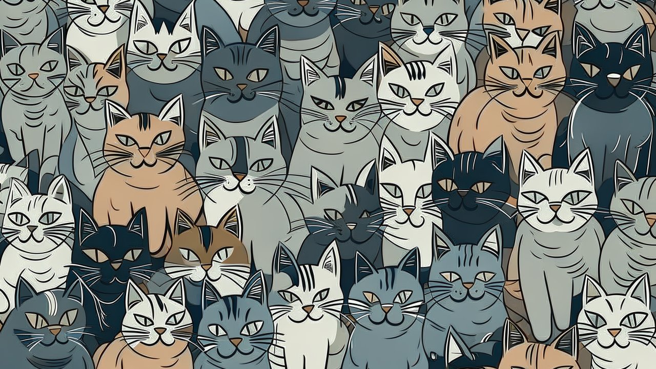 Seamless Pattern of Stylized Cats in Muted Tones