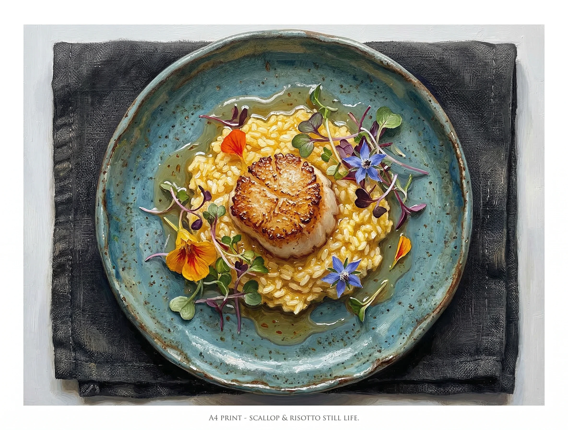 Seared Scallop with Risotto and Edible Flowers