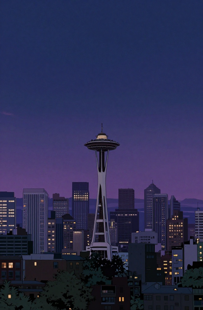 Seattle Cityscape at Twilight with Space Needle