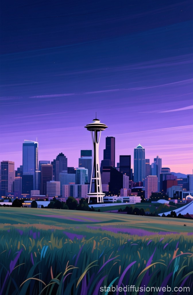 Seattle Cityscape at Twilight with Space Needle