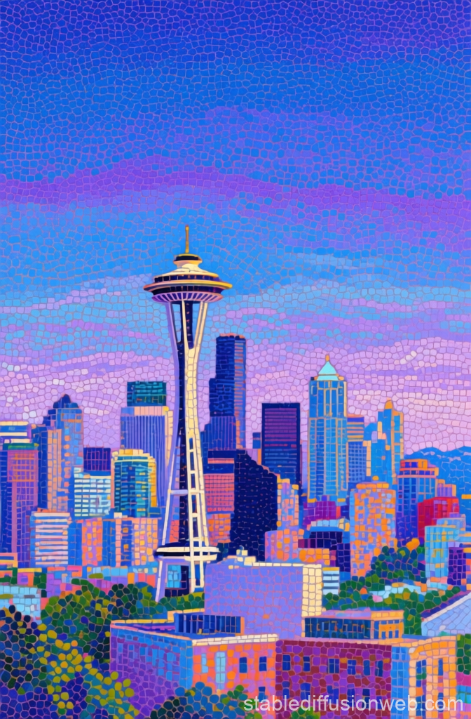 Seattle Cityscape Mosaic with Space Needle