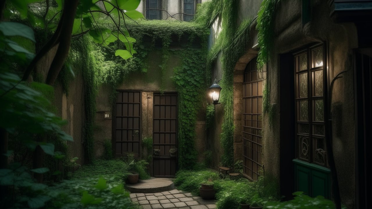 Secret Courtyard Overgrown with Greenery
