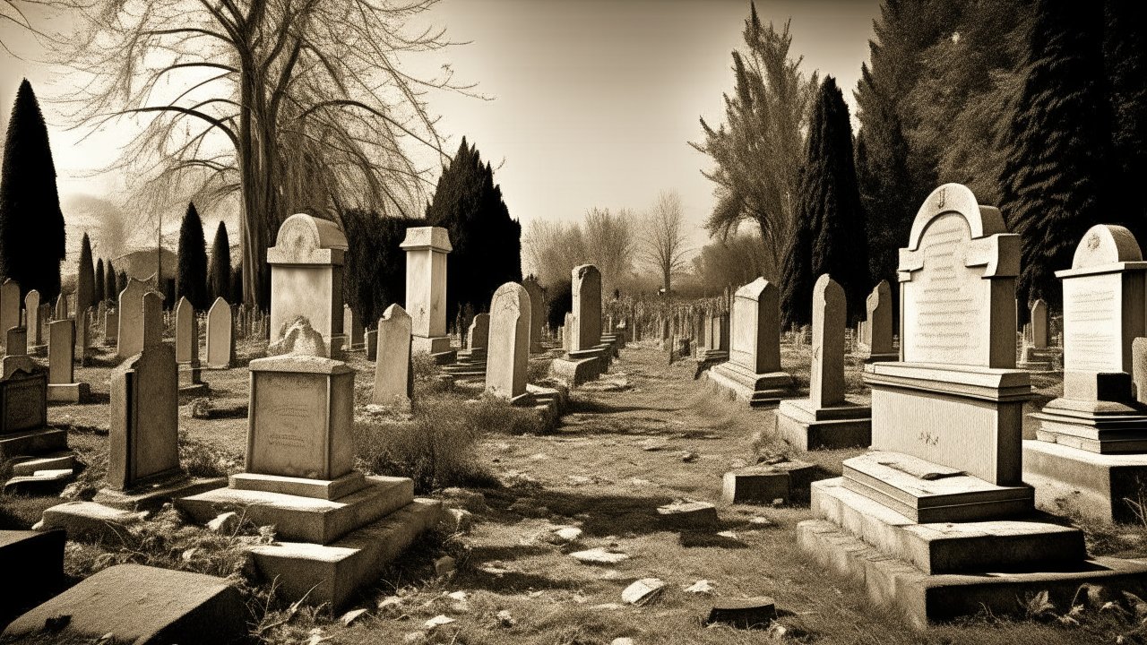 Sepia-Toned Vintage Cemetery Landscape