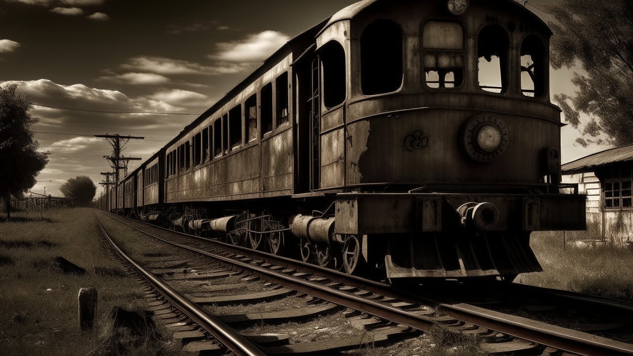 Sepia-Toned Vintage Train on Tracks