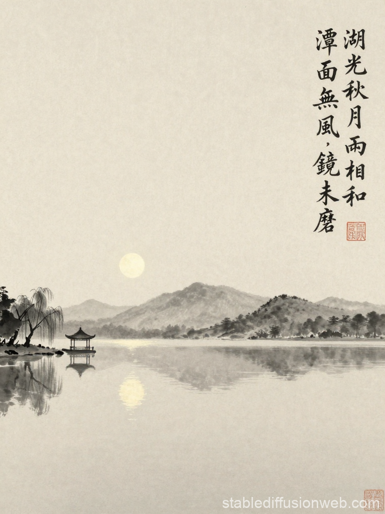 Serene Autumn Moon Over Tranquil Lake
