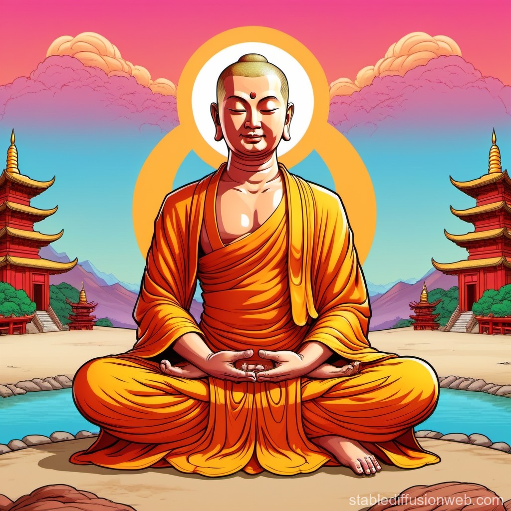 Serene Buddha Meditation in Vibrant Temple Setting