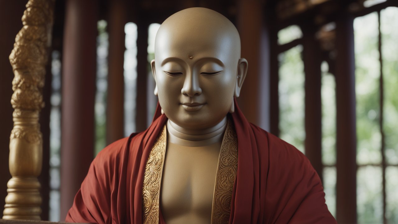 Serene Buddha Statue in Traditional Robes