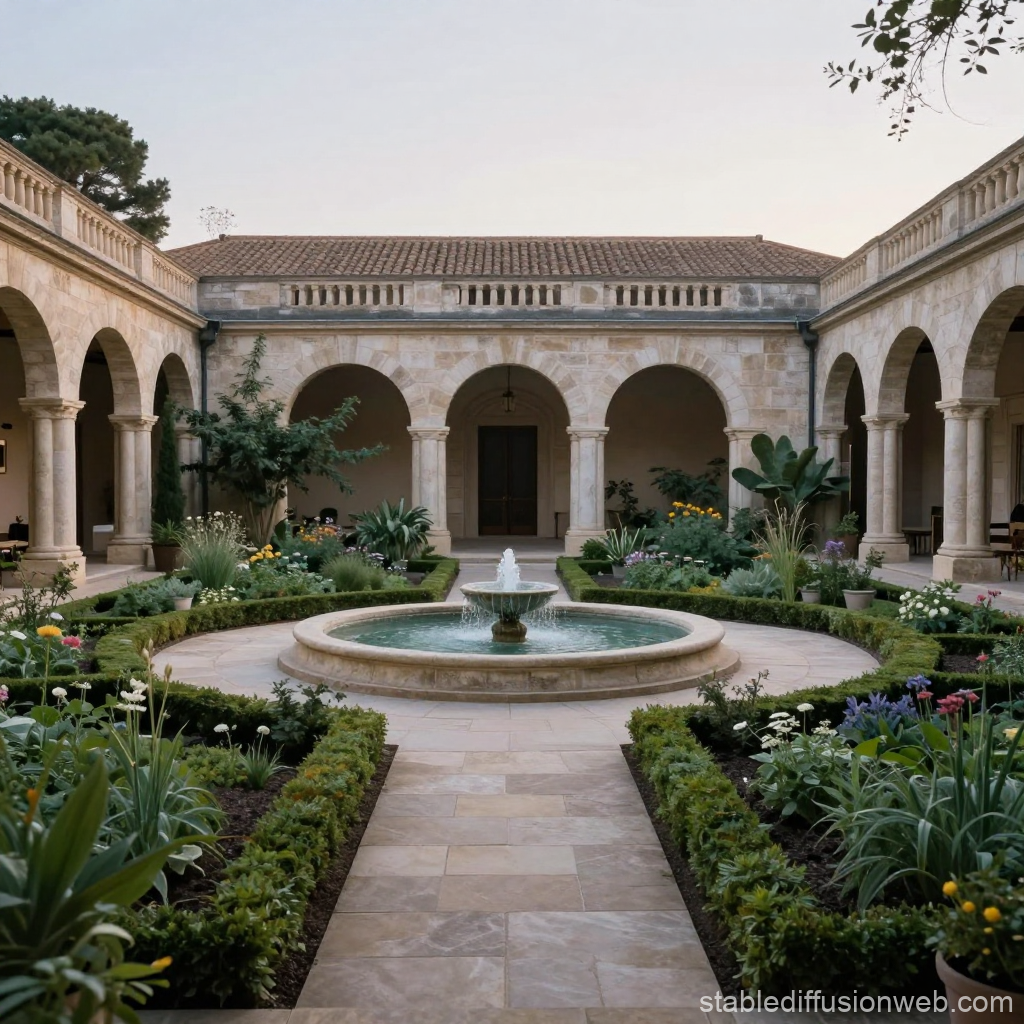 Serene Cloister Garden with Central Fountain