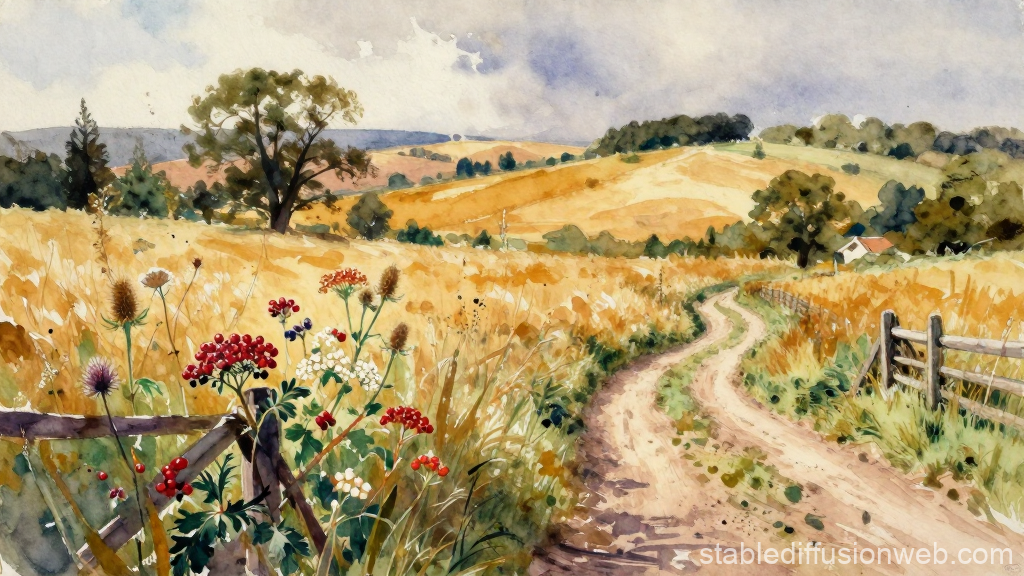Serene Countryside Path in Watercolor