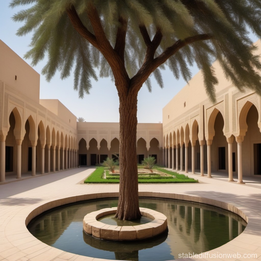 Serene Courtyard with Central Tree and Reflecting Pool