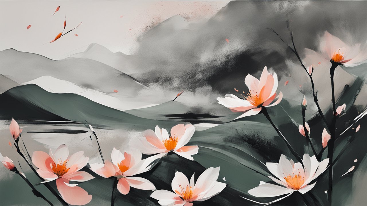 Serene Floral Landscape with Soft Pastel Blossoms