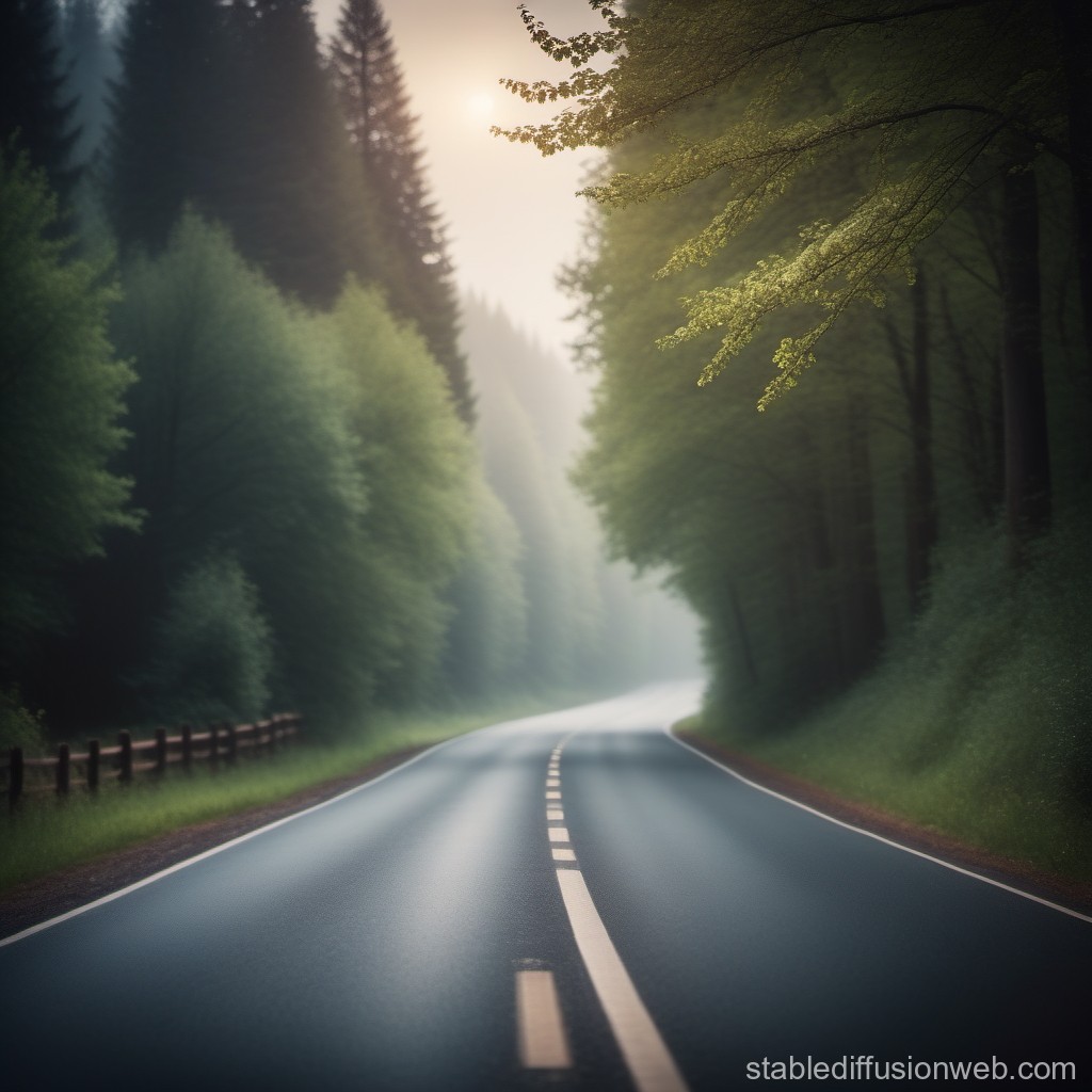 Serene Forest Road at Dawn with Soft Light