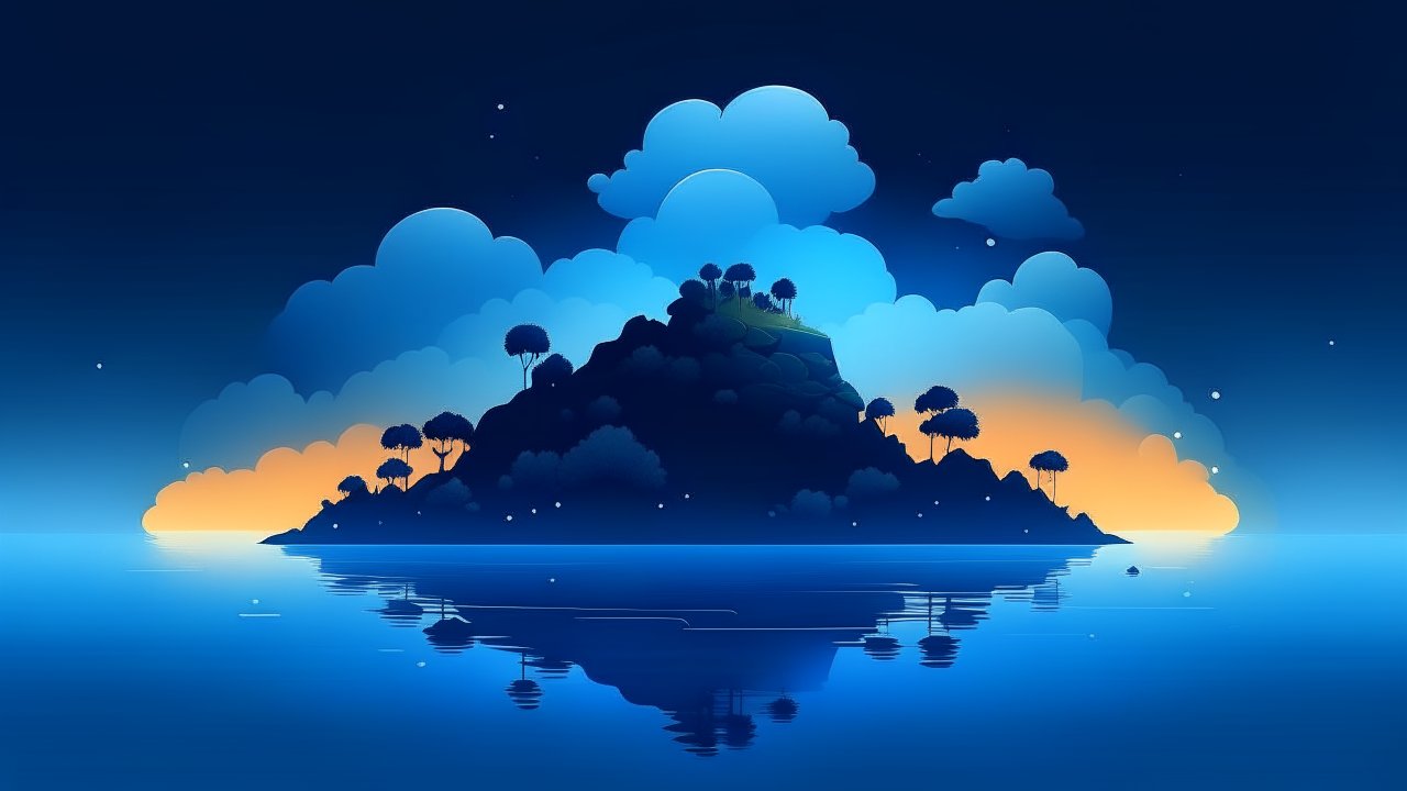 Serene Island at Twilight with Reflective Waters