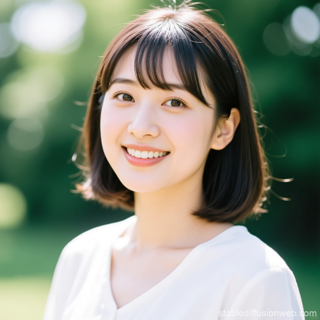 Serene Japanese Woman Smiling Outdoors