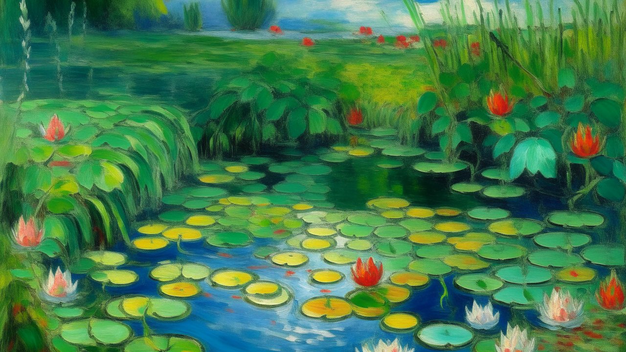 Serene Lilypond with Water Lilies and Green Foliage