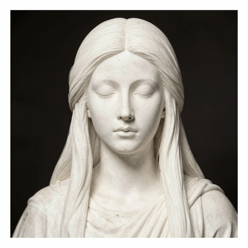 Serene Marble Sculpture of a Woman with Closed Eyes